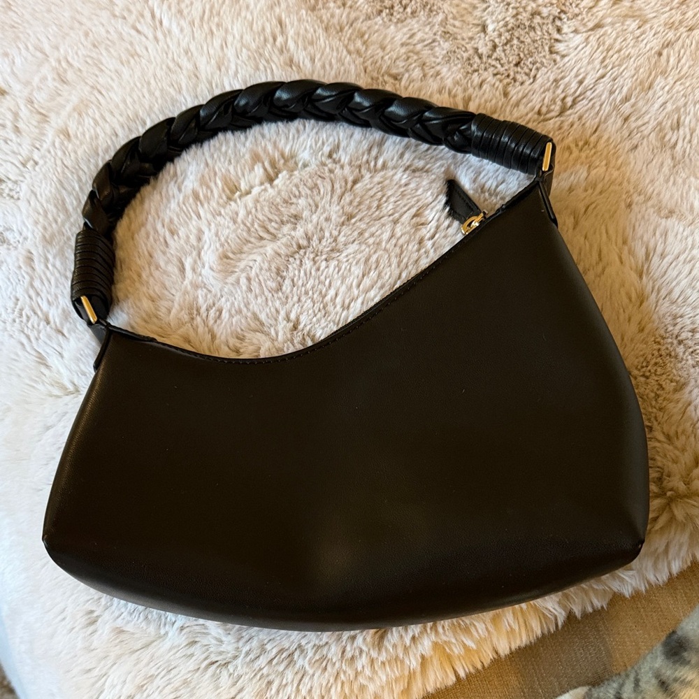 Black Braided-Handle Shoulder Bag for Women